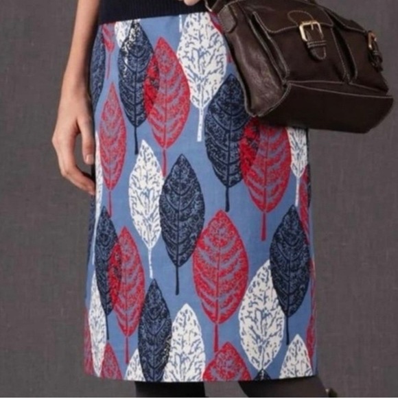 Boden Dresses & Skirts - Boden Leaf Pencil Skirt Blue‎ Red White Cotton Sz 6L Bontaical Office